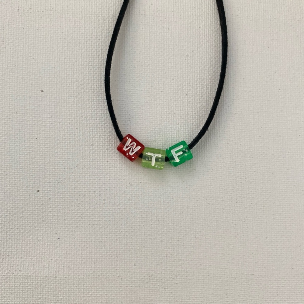 Rainbow square bead colorful choker ‘wtf’ faux suede black ddlg / 3 for $15